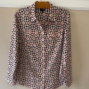 Talbots Pink and  Navy Blue Geometric Button-Down Shirt